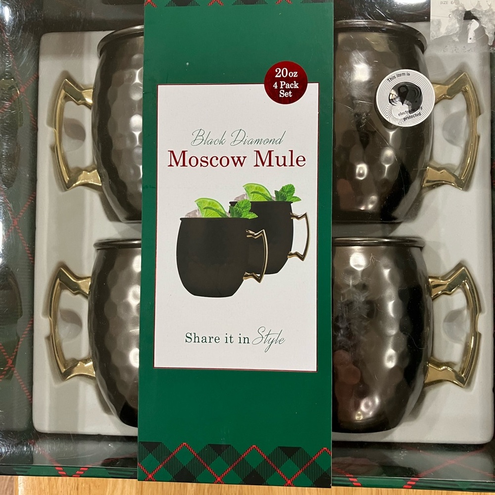 Black Diamond Hammered Black and Gold Moscow Mule 4 pack set Mugs